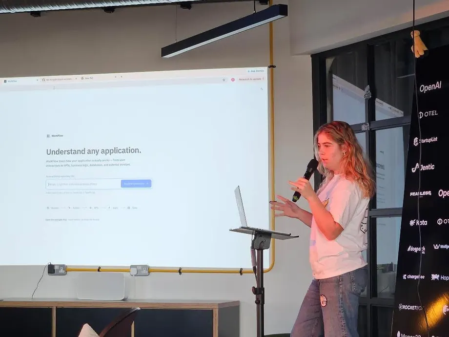 Paige presenting WorkFlow at Dublin AI Week